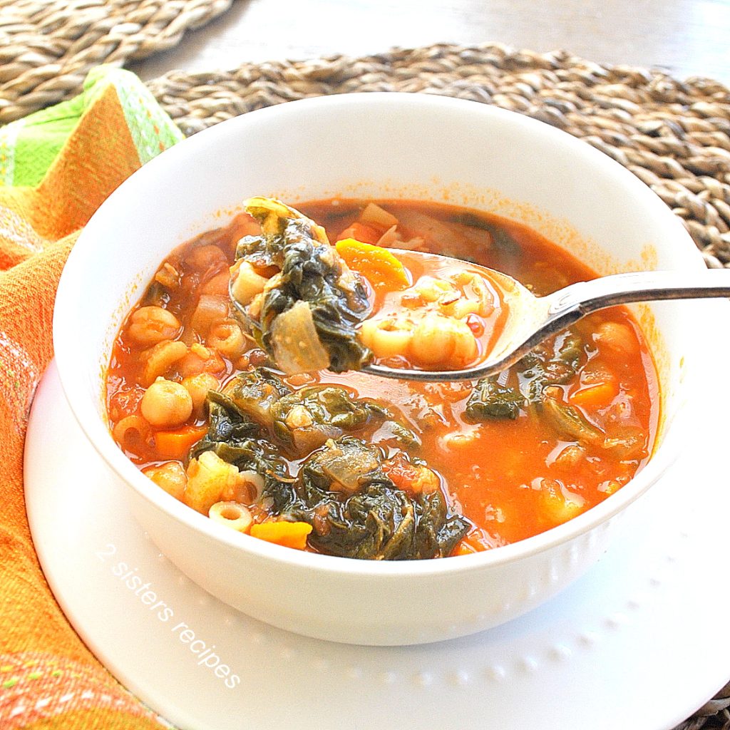 A spoonful of our Tuscan Chickpea & Vegetable Soup .