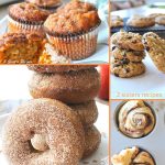 Muffins, cookies, and donuts, and cinnamon buns are displayed.