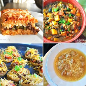 4 dishes of different recipes to make using ground beef.