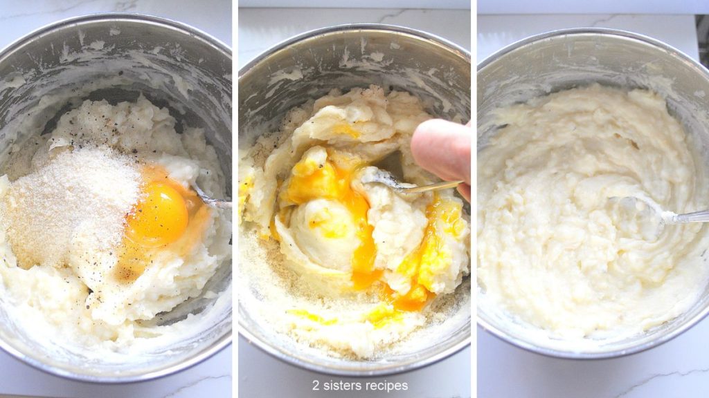 3 steps to making the mashed potato mixture. by 2sistersrecipes.com