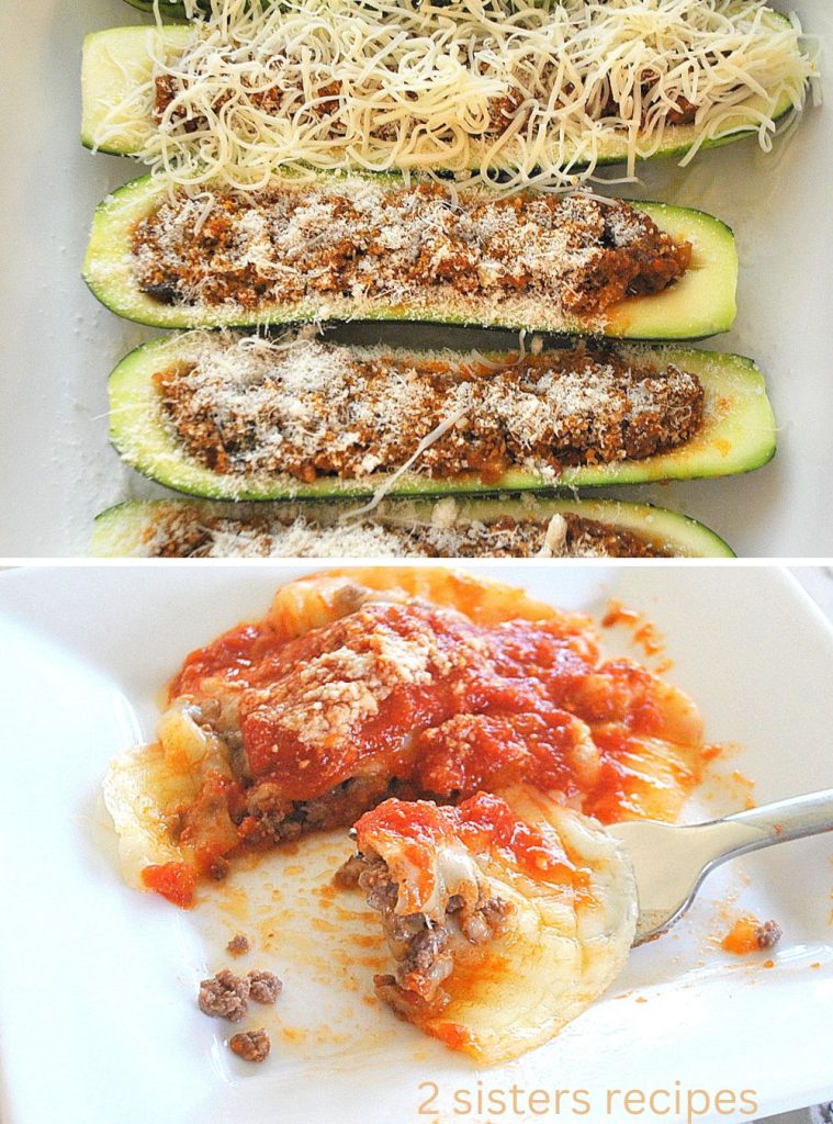 2 photos of recipes with bolognese sauce. by 2sistersrecipes.com