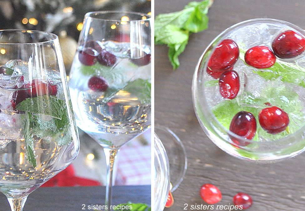 Two photos of drinks in wine glasses. by 2sistersrecipes.com
