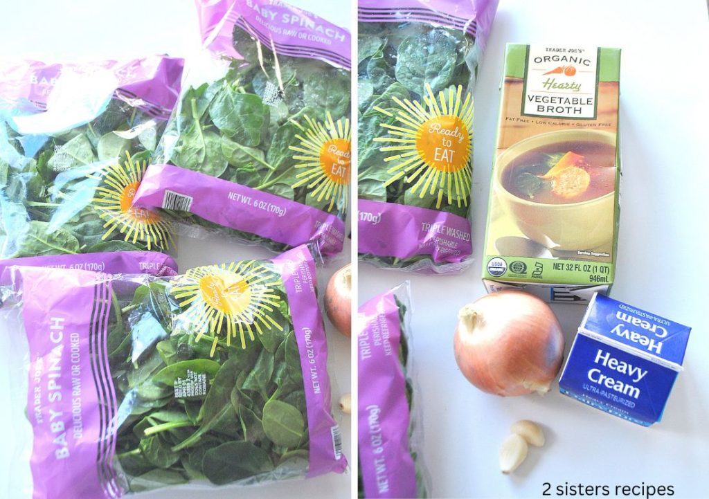  3 packages of baby spinach, and the other photo with remaining ingredients. by 2sistersrecipes.com
