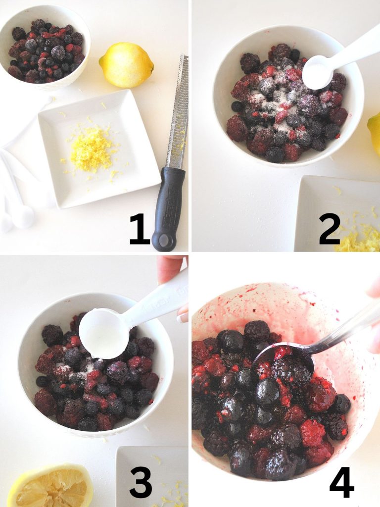 4 steps to prepare the frozen berries for the icebox cake. by 2sistersrecipes.com