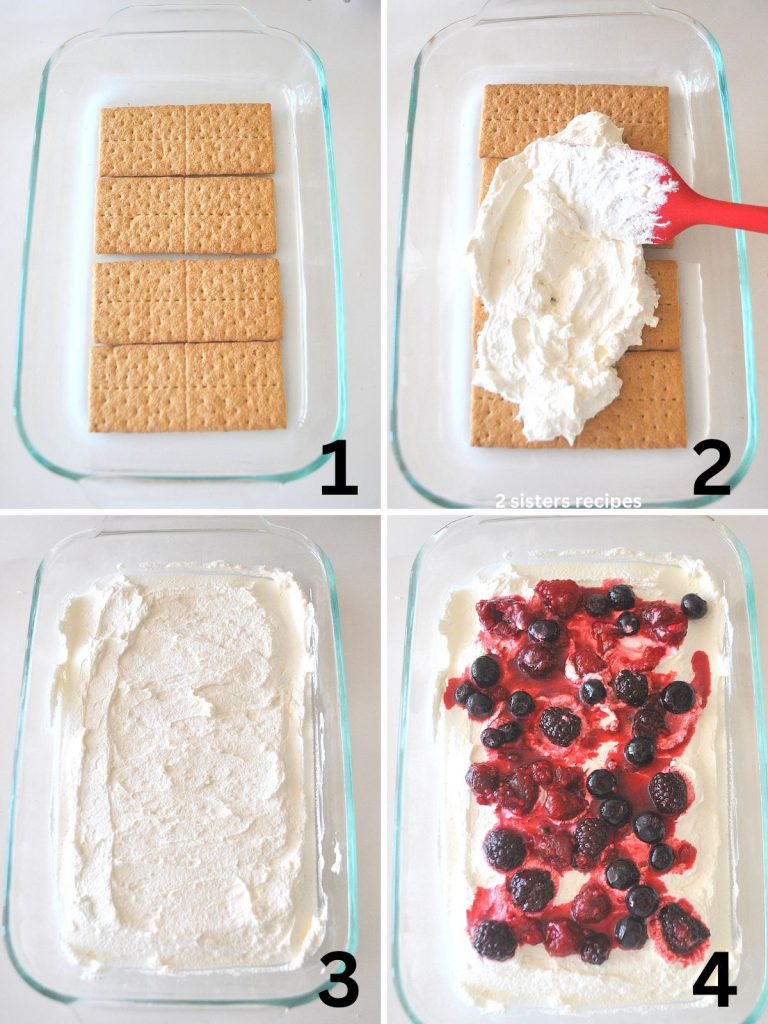 First 4 steps to assemble the icebox cake. by 2sistersrecipes.com 
