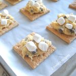 3 mini marshmallows are topped cookie dough on a graham cracker before baking. by 2sistersrecipes.com
