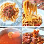 4 Different recipes for pasta with tomato sauce.