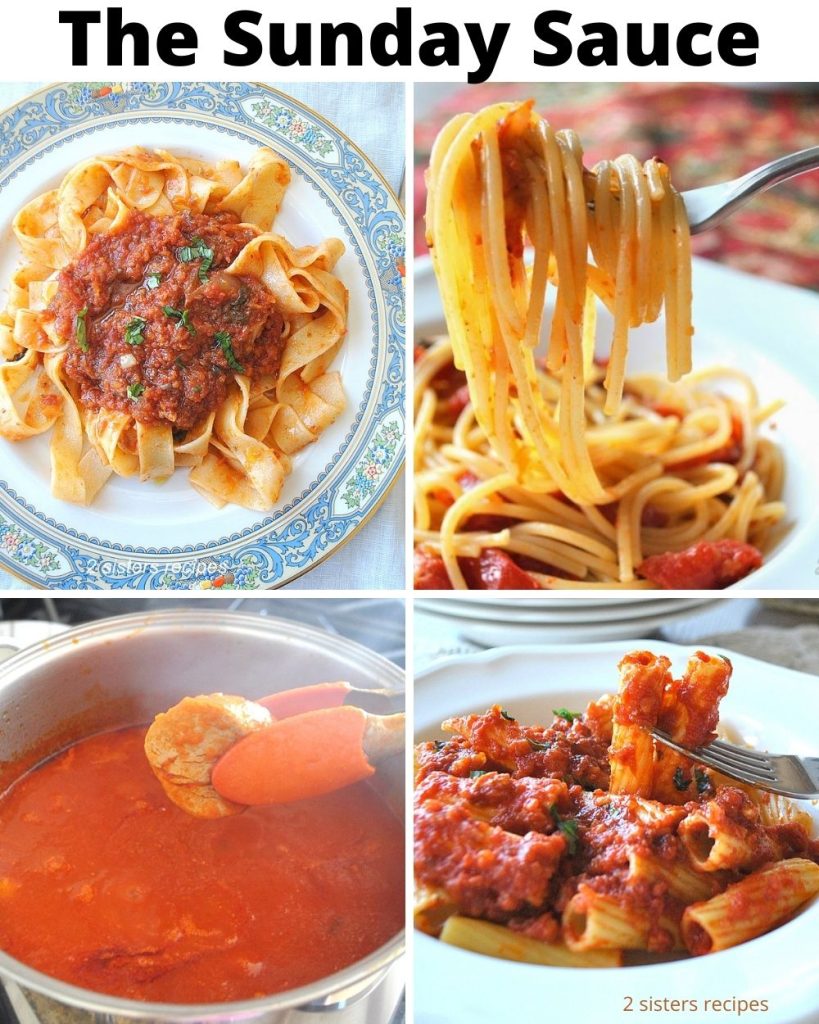 4 Different recipes for pasta with tomato sauce.