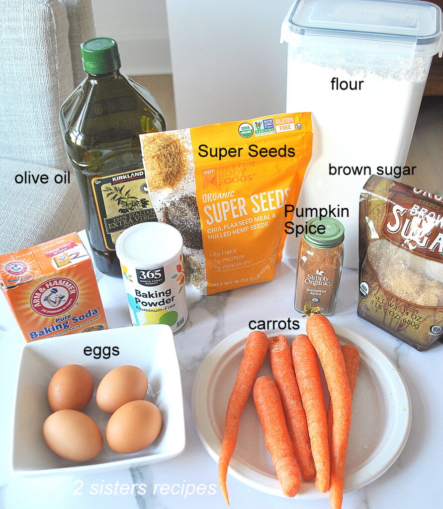 Ingredients for the carrot cake cupcakes placed on the table.