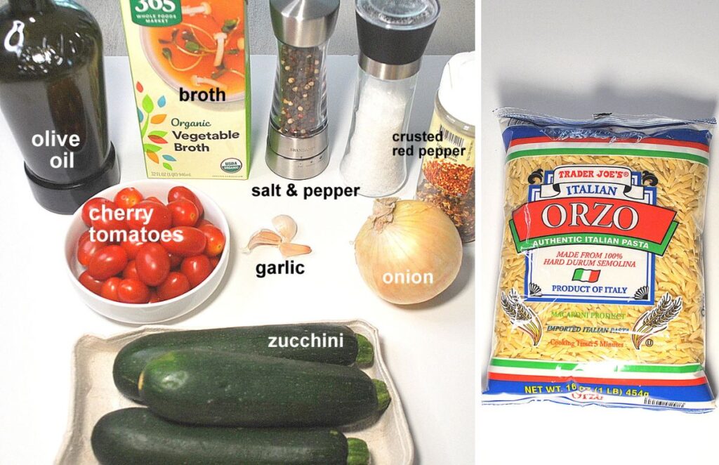 ingredients for this recipe are placed on a white board, beside one another.