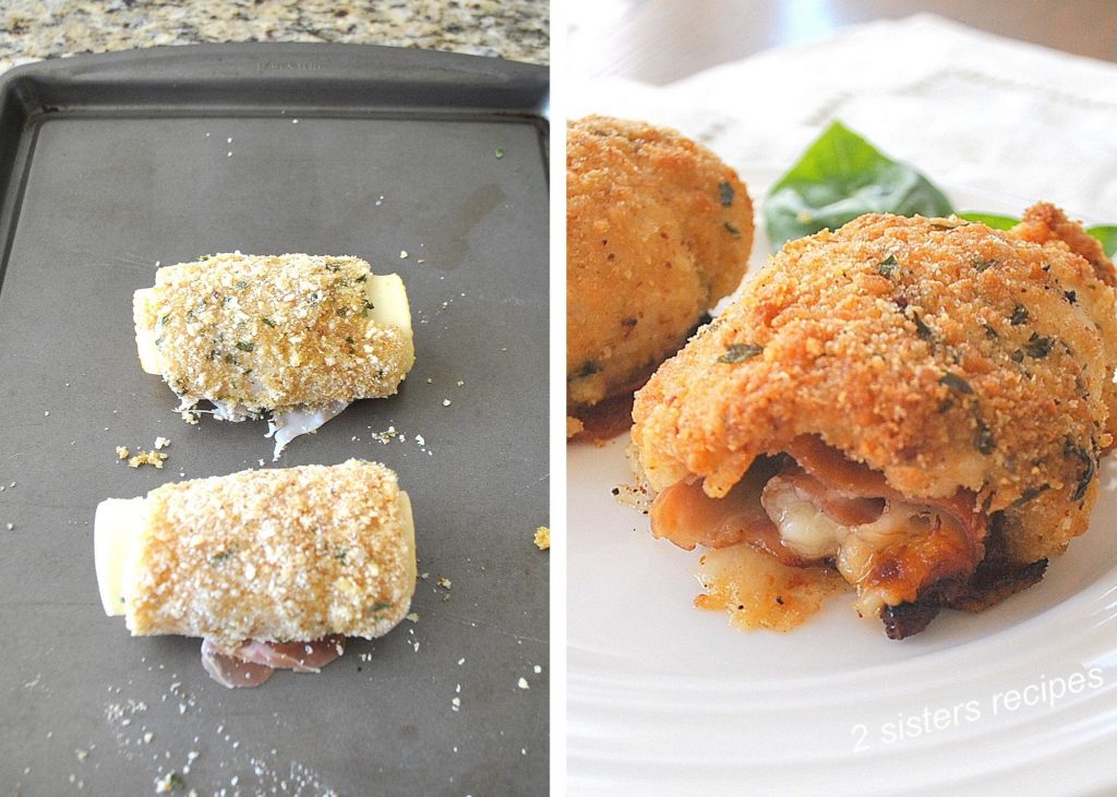 two prepared rollatini on baking sheet. And then baked.