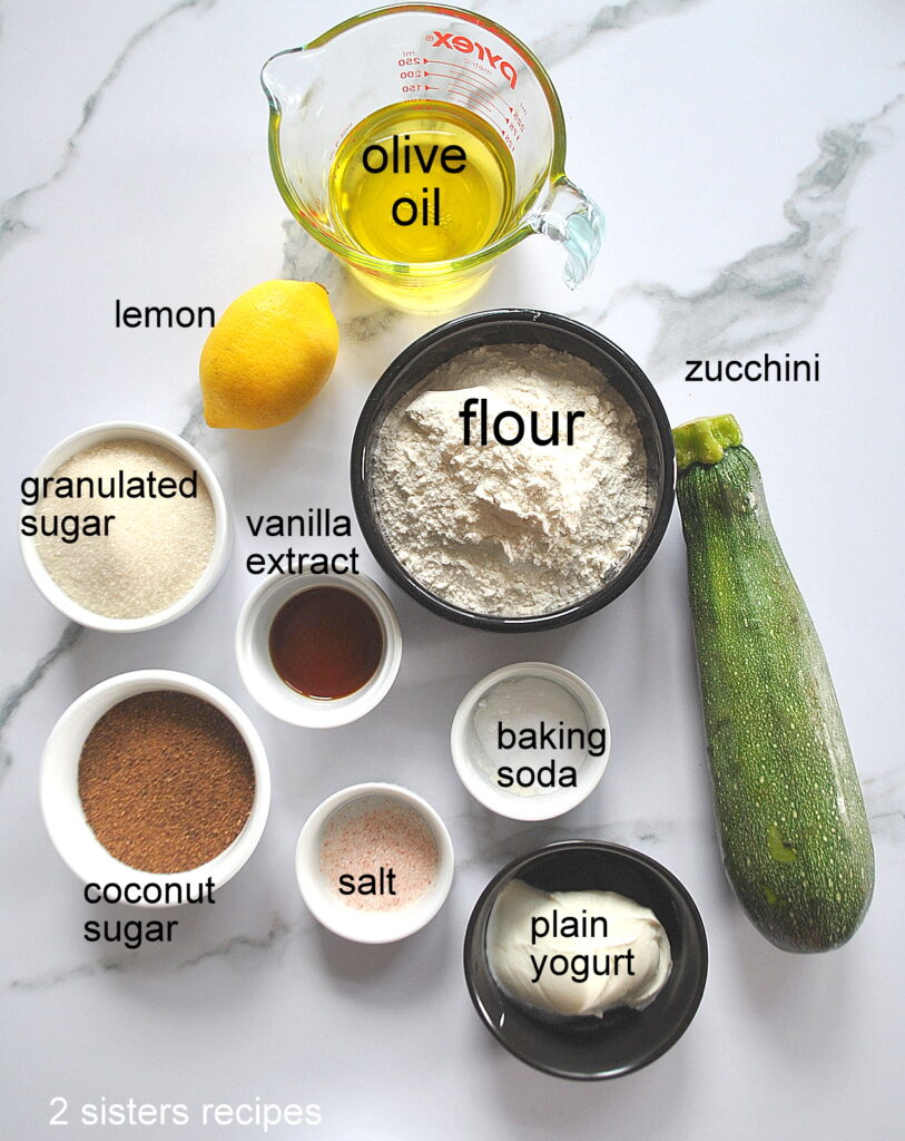All the ingredients required for our snack cake recipe are placed on the counter.