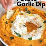 Mashed sweet potato with sour cream in a dip.