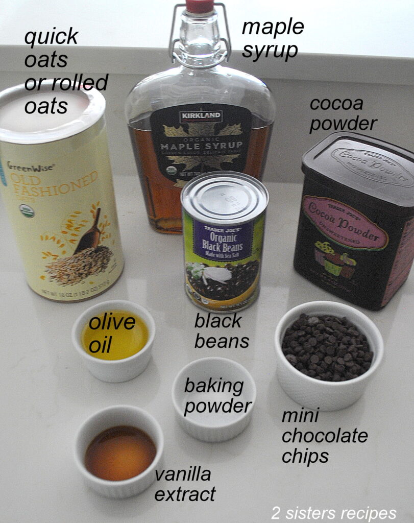 A ingredients are laid on the counter for our no-flour fudgy brownies.