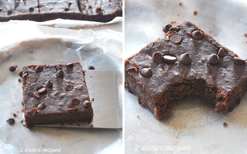 A Brownie on a place with a bite in it.