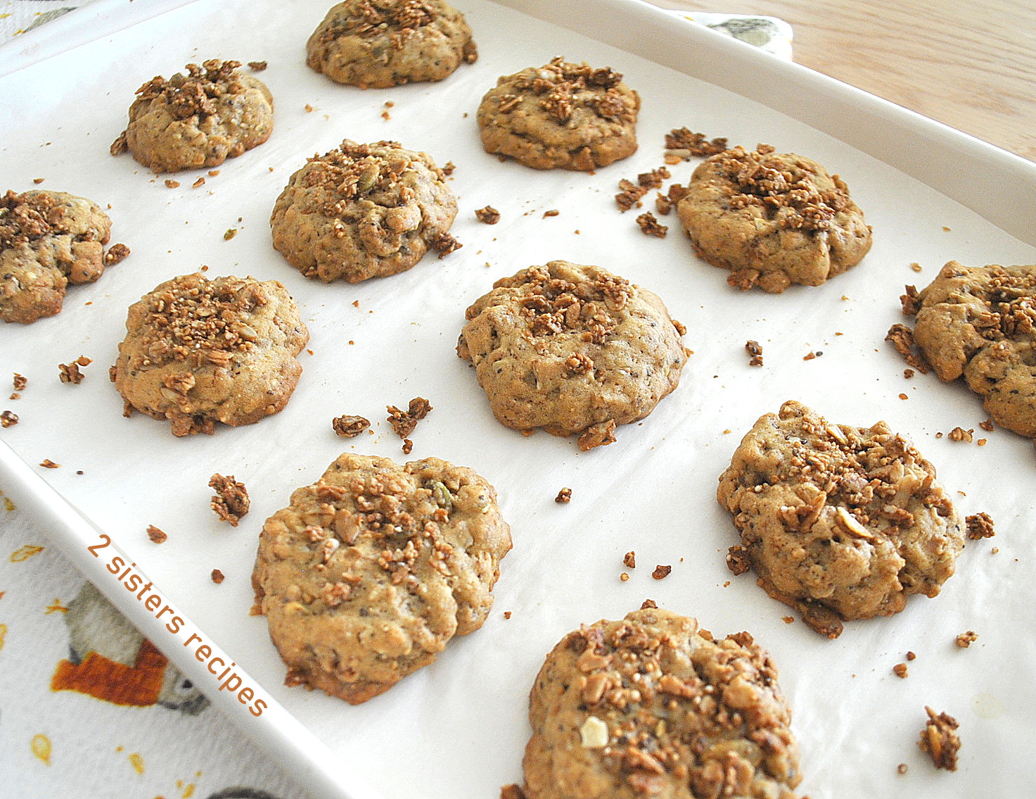 A baking sheet filled with breakfast granola cookies.
