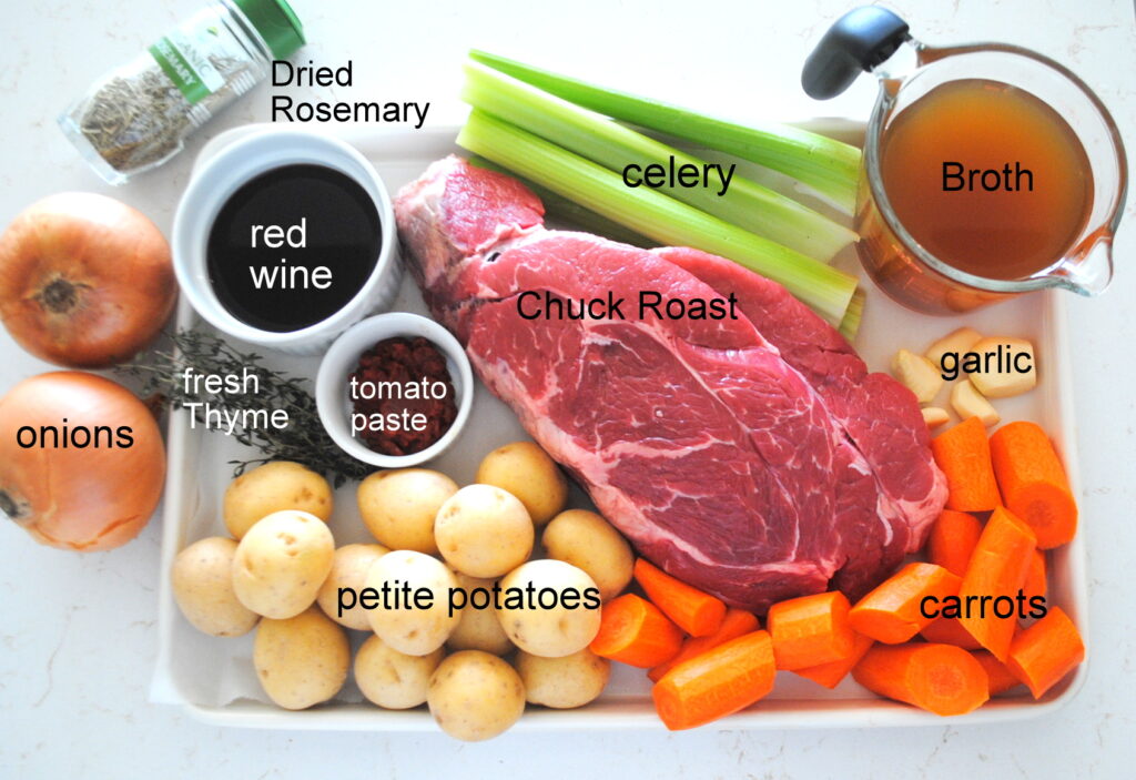 All the ingredient needed for this pot roast recipe.