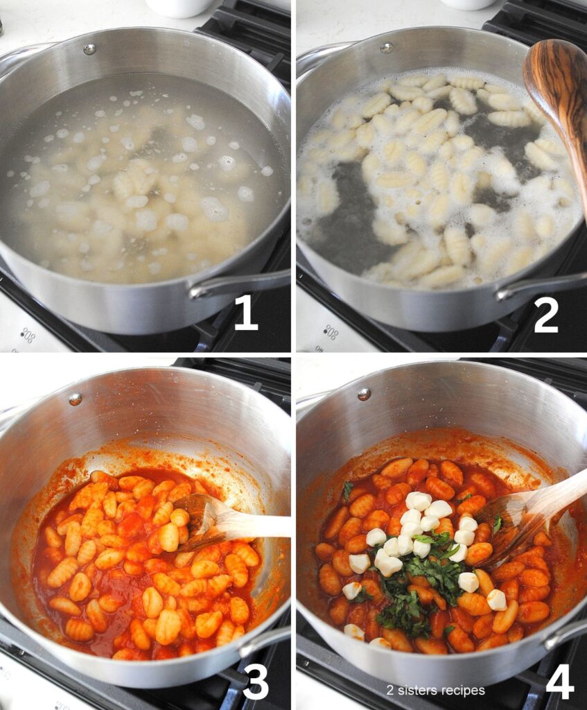 4 Steps to cooking Gnocchi in a silver pot.